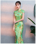 Load image into Gallery viewer, [ELEGANT] Chinese dress, mermaid line dress, slimming and attractive figure, excellent slimming effect, green, green, large size, short sleeves, long length
