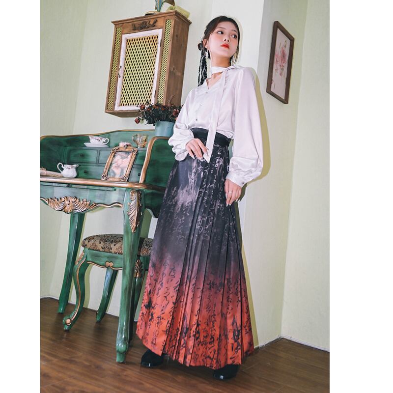 [Kokaisha---Shinkyo Series] ★Chinese style skirt★ 2color Maki skirt gradation Hanfu skirt Chinese elements