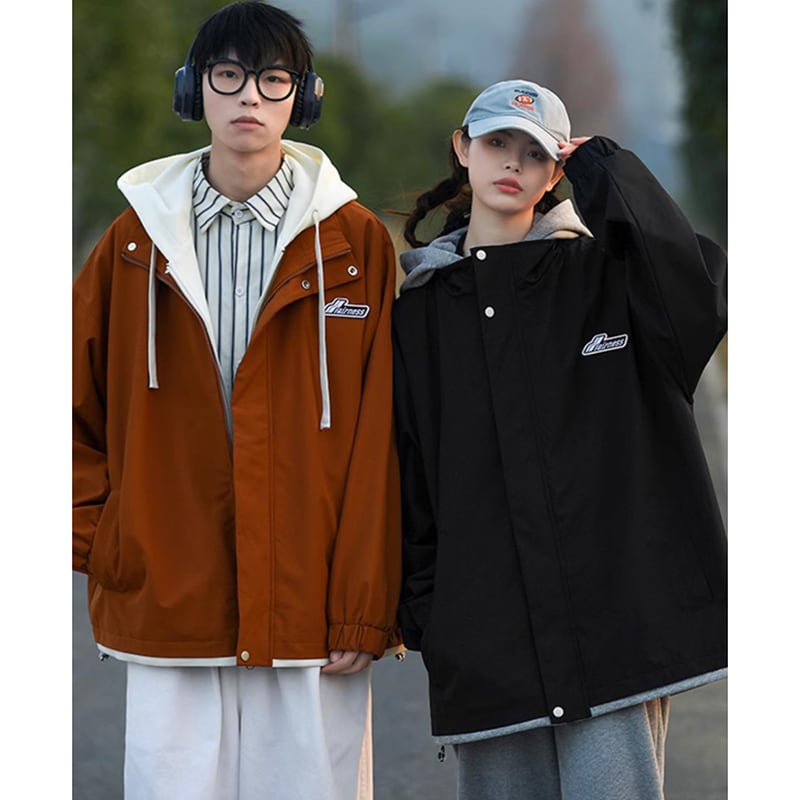 [CHAOMEICHEN Series] ★Jacket★ 3color Tops Color scheme Unisex Men's Large size Spring/Autumn clothes Black Beige Brown