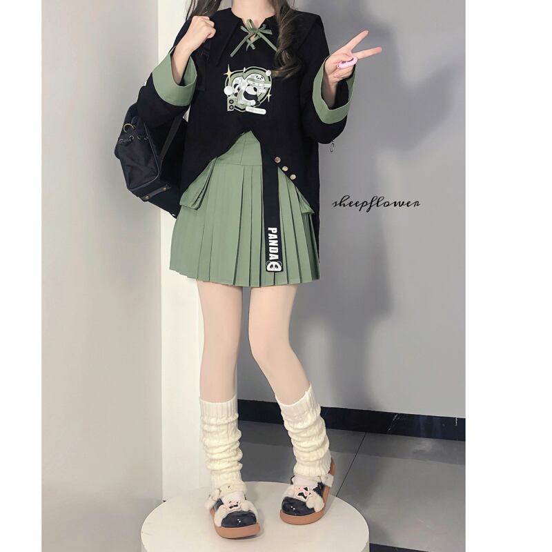 [Dust Smoke Cloud Dream---Dynamic Danko Series] ★Skirt★ Bottoms Pleated Skirt Green Green Panda S M L XL Cute Easy to match