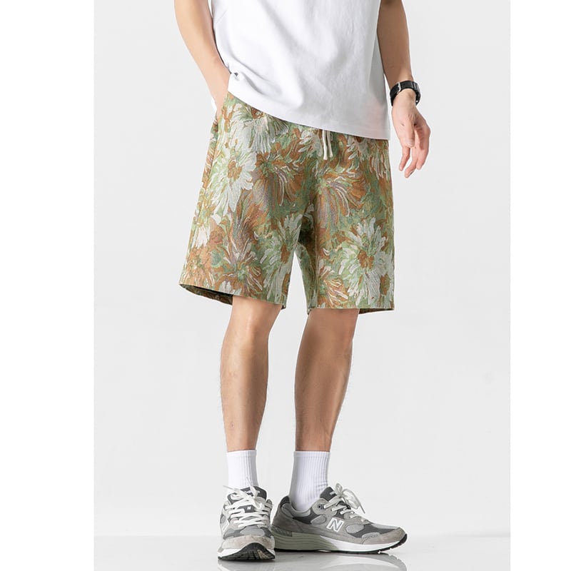 [Satoru Series] ★Shorts★ 3color Floral Pattern Bottoms Short Length Pants Unisex Men's Blue Black Green