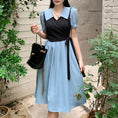 Load image into Gallery viewer, [JIGUJIGU Series] ★One Piece★ Short Sleeve Dress Switching Fake Layered Large Size Blue Blue
