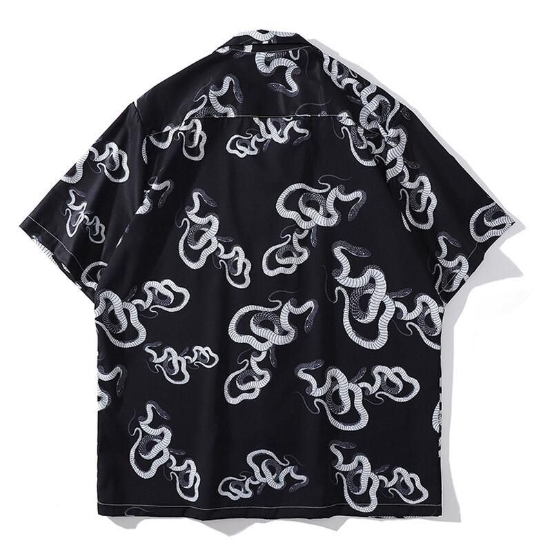 [TRAVEL ISSUANCE Series]★Shirt★ 2color Tops Short Sleeve Shirt Snake Print Spring/Summer Unisex Men's Black Red