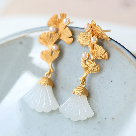 [Hundred Year Phoenix Guuo Series]★China-style earring★Earrings, Chinese-style accessories, accessories, ginkgo, gold, ladies