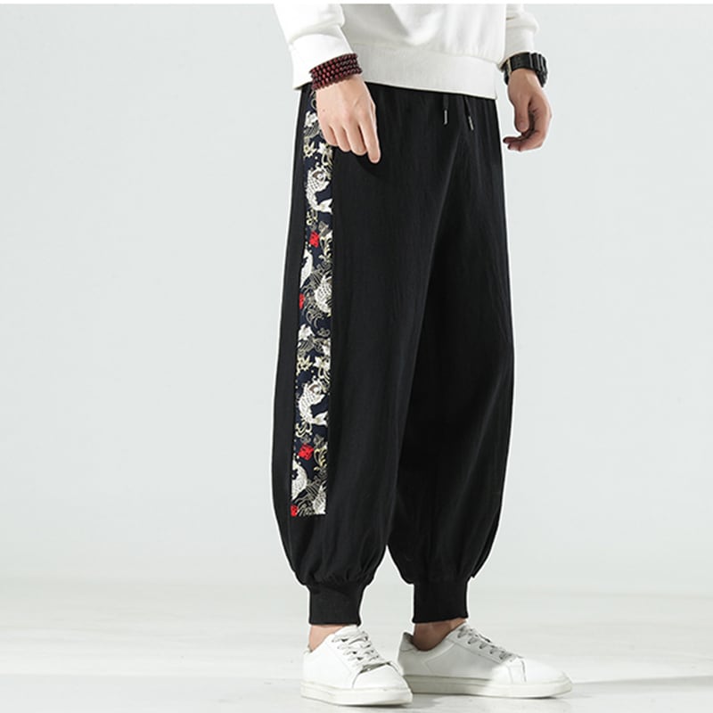 [MOWENZHAI Series] ★China style pants★ 2color casual pants switching unisex men's black black