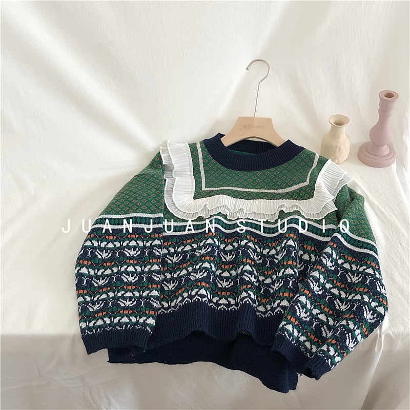 [Makimakiya Series] Super cute sweater, green, free size, round neck, long sleeves