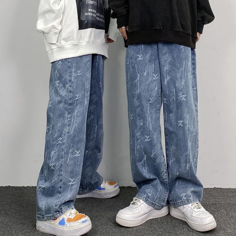 [MGJM Series]★Denim Pants★ Bottoms Unisex Men's Trousers Blue Blue Print Easy to Match