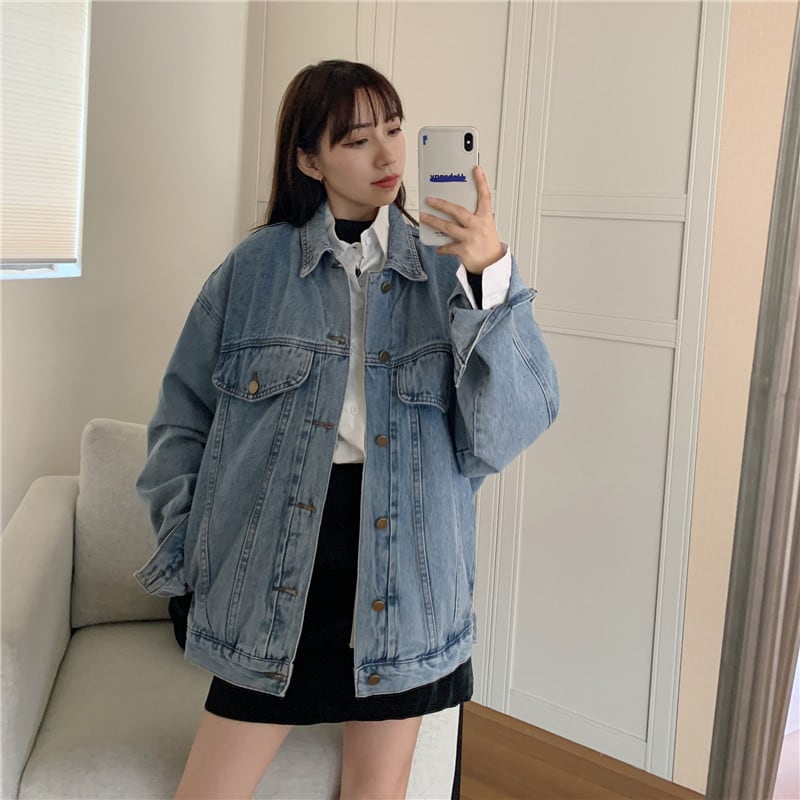 [Mikiko Series]★Denim Outer★ Jacket Coat Fashion Loose Easy to Match SML XL Blue Blue