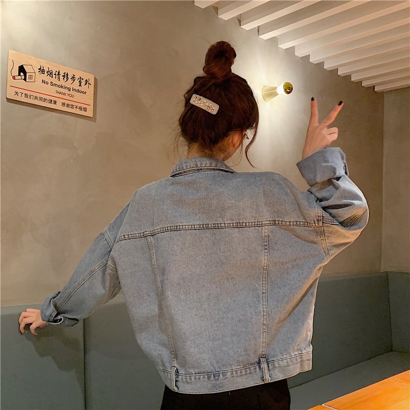 [Mikiko Series]★Denim Jacket★ Outer Jeans Short Length Fashion Easy to Match Blue Blue