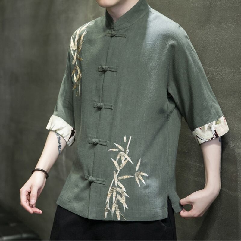 [JUNYI Series]★Chinese style shirt★ 4color bamboo cotton linen unisex men's large size Chinese clothing black white green gray