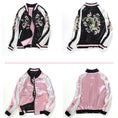 Load image into Gallery viewer, Flower embroidered stadium jacket, double-sided clothing, Chinese style clothing, unisex, couple clothing, pink + black
