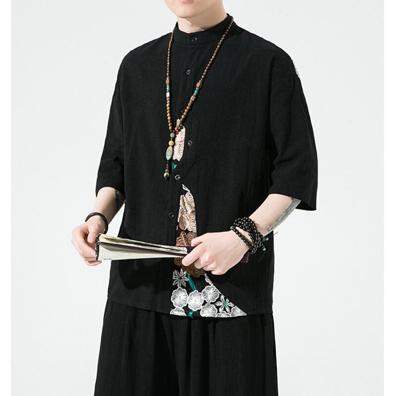 [JUNYI Series]★Chinese style shirt★ 2color Unisex Men's Embroidery Large Size Unique Chinese Clothes Summer Clothes