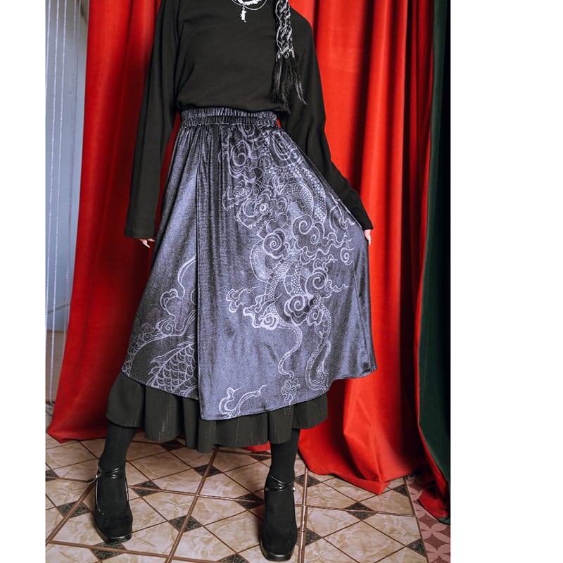 [Ancient monster house---Shanhai Jing Kunlun series] ★China style skirt★ Bottoms velvet velvet retro