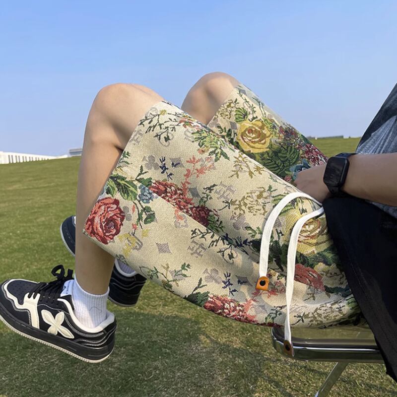 [CHAOMEICHEN Series] ★Shorts★ Floral pattern bottoms, short length pants, unisex, men's, large size, elastic waist