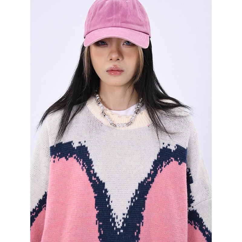 [OV EuroV Series] ★Sweater★ 2color Tops Unisex Men's Color Scheme Red Pink Unique Fashion