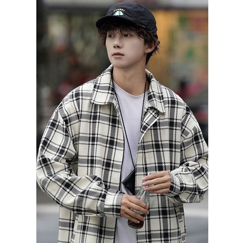 [BIGEMAN Series]★Jacket★ 2color outer plaid pattern unisex men's black white