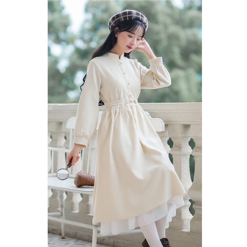 [Han Xuanwei Series]★China style dress★Stand neck literary style Spring clothes Autumn clothes Plain Cute S M L XL