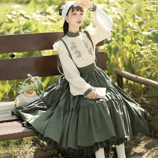 [Dust Smoke Cloud Dream---Sunflower Story Series] ★China style hanging skirt★ Bottoms Green Cute Date Commuting SML