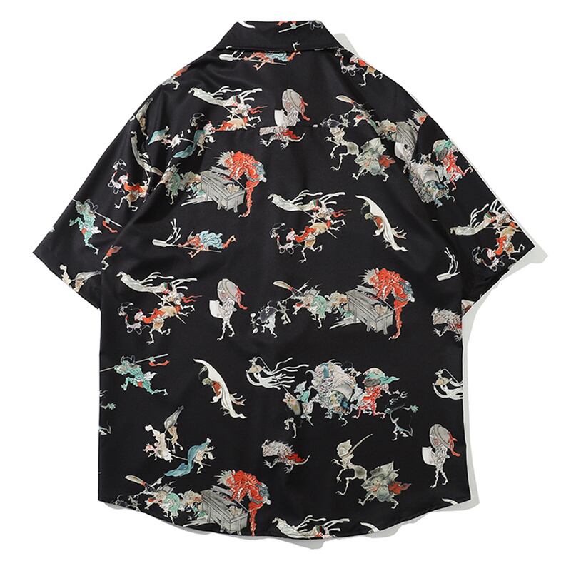 [Rich Original Series]★Shirt★ 3color Floral Shirt Tops Short Sleeve Shirt Unisex Men's Black Navy White