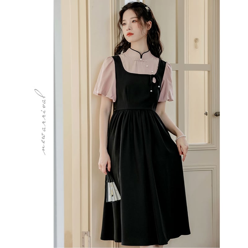 [White Moonlight Series] ★China style dress★ 2color improved cheongsam dress summer clothes fake layered black green