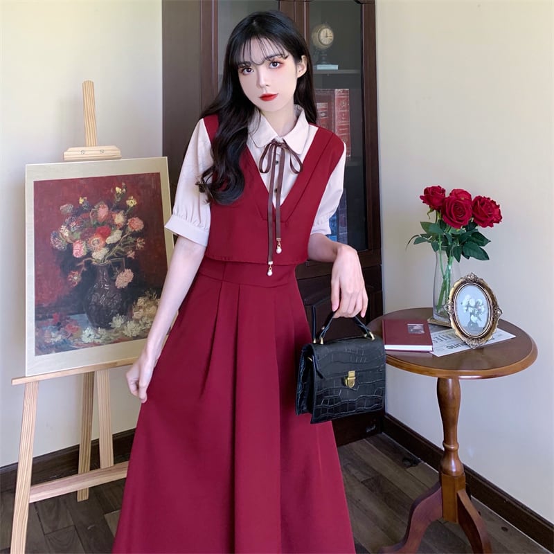 [Dong Xiaojie Series] ★One Piece★ Fake Layered 3color Large Size Brown Black Wine Red