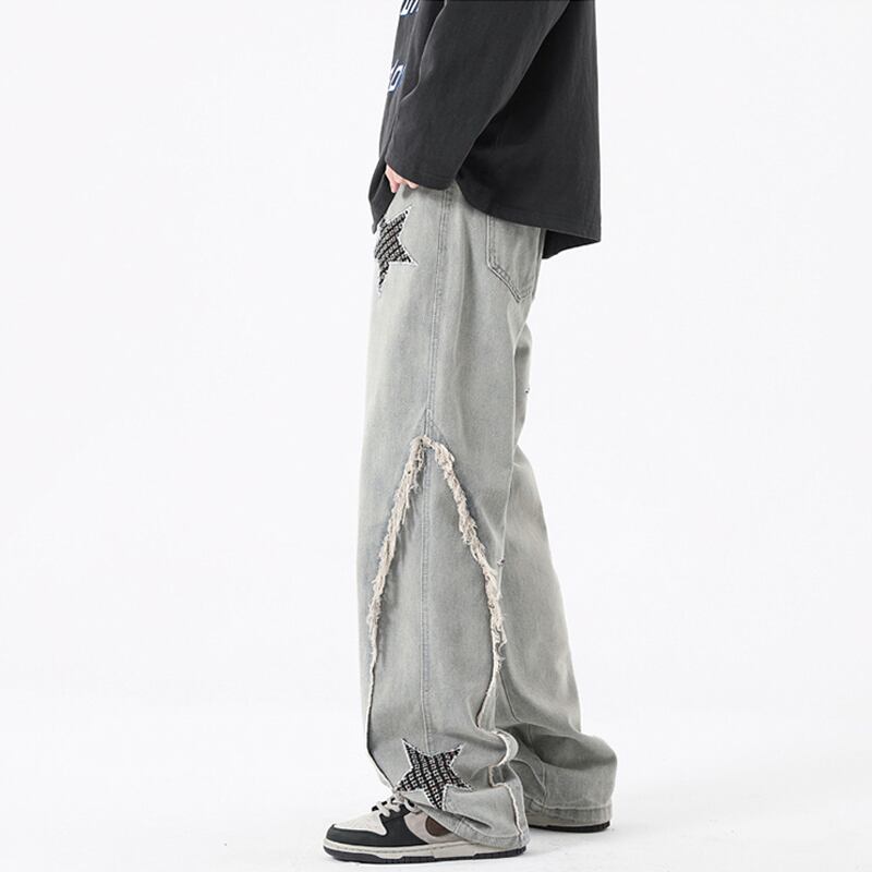 [TUNXI series] ★Denim pants★ 2color bottoms, unisex, men's, star, casual, slimming, large size