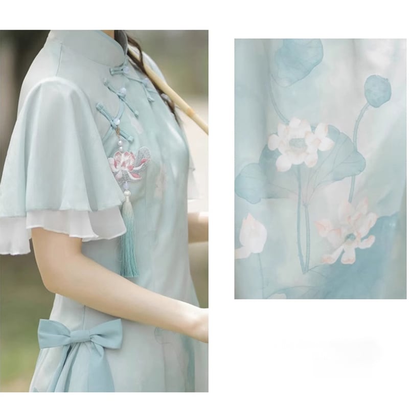 [Kaede bamboo --- Aoni series] ★Chinese style dress★ Hanfu dress, Chinese clothes, cute print, improves temperament