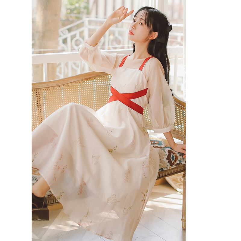 [Shojunsho Series]★Hanfu Dress★ Chinese Clothes Chiffon Retro Old Fashioned Sexy Old Fashioned Cute Slimming Date