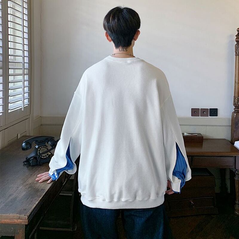 [Rana Series] ★Tops★ 2color Faux Layered Casual Unisex Men's Black White Blue ML XL 2XL