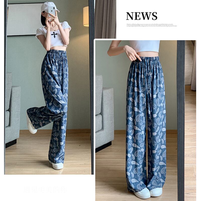 [FENGLIN Series] ★Casual Pants★ Bottoms Trousers Cool Blue Blue Slimming Print Summer Clothes Paisley