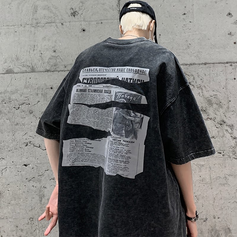 [FST Series] ★Short sleeve T-shirt★ Retro style tops T-shirt unisex men's large size black gray