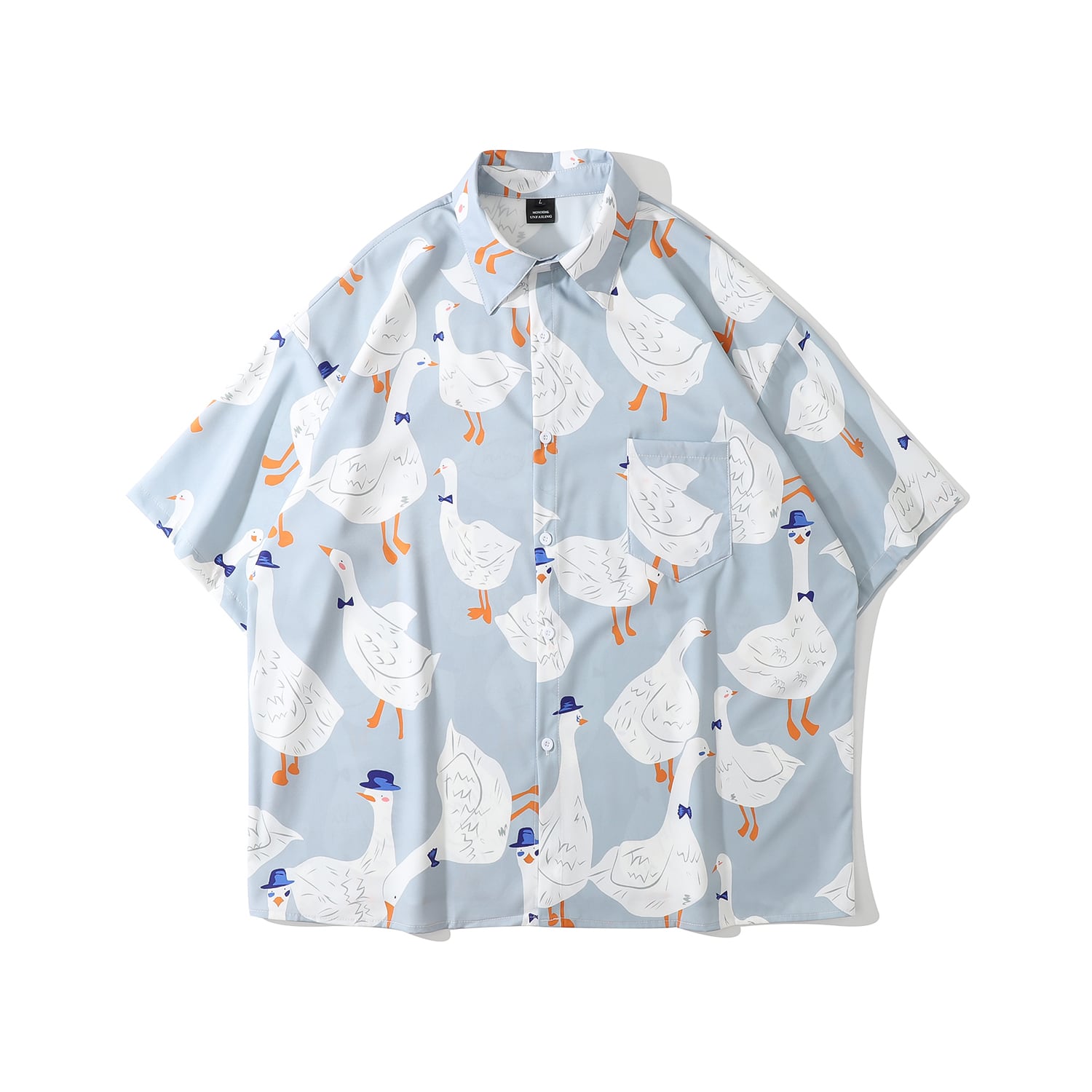 [MOISHE TIDE Series]★Shirt★ 3color Print Animal Pattern Summer Unisex Blue Red Light Gray Loose