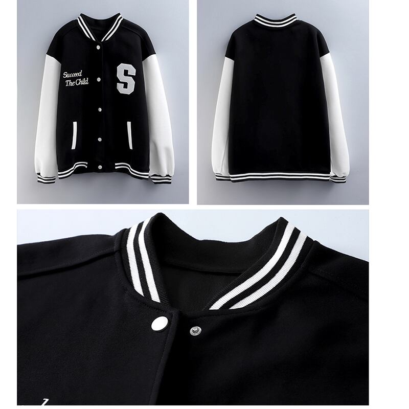 [ZISU0 series] ★Outer★ Stadium jacket fashion ladies black black color scheme alphabet