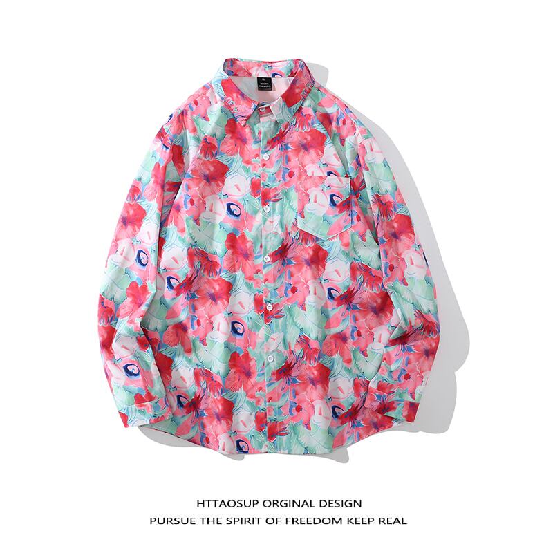 [BCBGH Series]★Shirt★ Floral pattern shirt, oil painting style tops, print, pink, thin, spring/summer, commuting, date