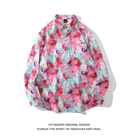 [BCBGH Series]★Shirt★ Floral pattern shirt, oil painting style tops, print, pink, thin, spring/summer, commuting, date