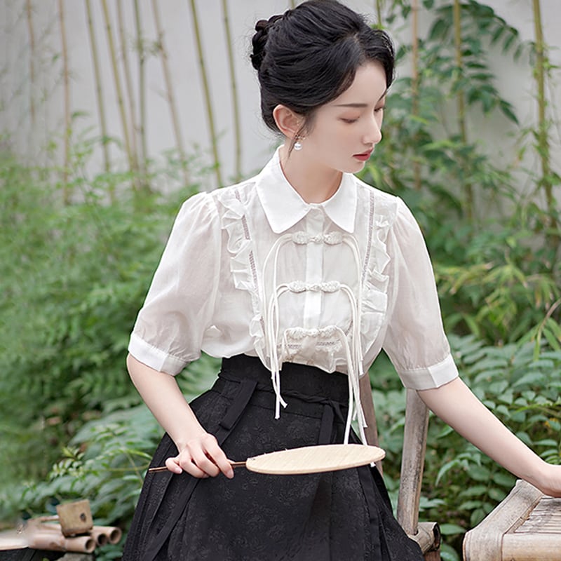 [BAIRIMENG Series]★China style shirt★ Tops, summer clothes, improves your temperament, white, cute, easy to match