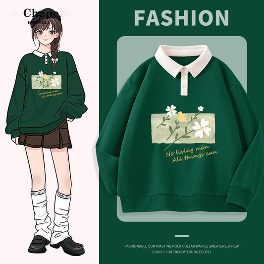 【CHUYIシリーズ】★POLOシャツ★ 3color トップス 花柄 カジュアル グリーン ベージュ