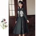 Load image into Gallery viewer, [Shukunsho series] ★China style dress★ 2color fake layered ladies cute retro autumn clothes black coffee color
