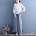 Load image into Gallery viewer, [Qing Series]★China style trousers★ 4 colors casual pants slit embroidery blue white brown black
