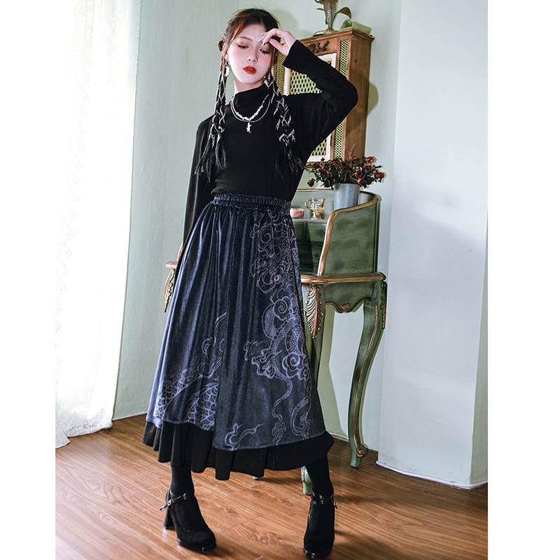 [Ancient monster house---Shanhai Jing Kunlun series] ★China style skirt★ Bottoms velvet velvet retro