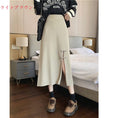 Load image into Gallery viewer, [Italy series]★China style skirt★ 4color knit skirt bottoms slit slimming beige black gray light brown
