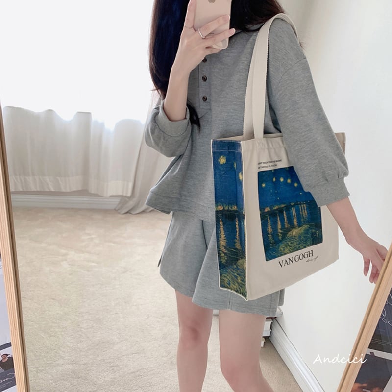 [Andcici Series]★Bag★ Tote bag, backpack, large capacity, date, floral pattern, oil painting style, sky, blue, commuting to work or school