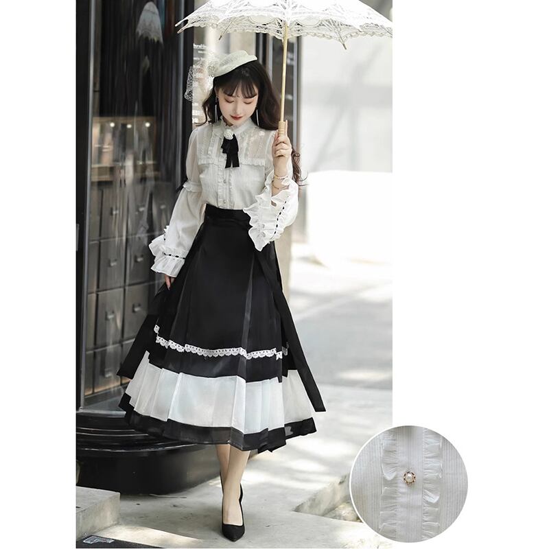 [Cloud Chigetsu---Moonlight Series] ★China style setup★ 4-piece set, long sleeve shirt + windshield skirt, coming-of-age ceremony, everyday wear, cute