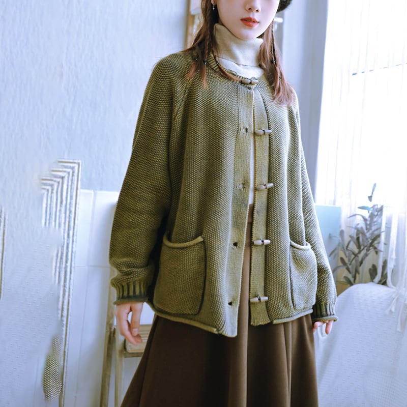 [Kokaisha---Dragon dyeing series] ★China style outerwear★ 2color cardigan knit green purple