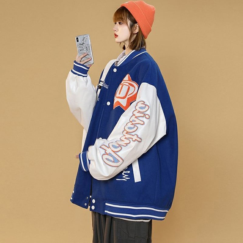 [LUONONG series]★Jacket★ 3color outerwear stadium jacket unisex men's black green blue casual