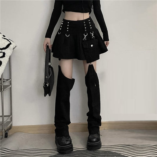 [Style Series] ★Skirt + Pants Tube★ Bottoms Unique Black Black Fashion Slimming SML XL