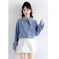 Load image into Gallery viewer, [WEIWU Series]★Shirt★ Tops Ladies Simple Commuting Easy to Match Blue Blue Standard Cute
