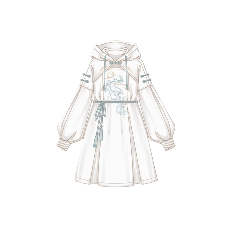 [Ochaya Series]★China style dress★ 2color black or white embroidery parka dress Chinese button cute