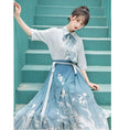 Load image into Gallery viewer, [Ikeka Series] ★Chinese-style setup★ Shirt + wrap skirt + ribbon Improved Hanfu Crane Blue Everyday Date Fireworks Festival
