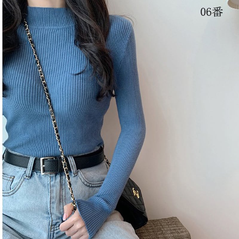 ★Knit tops★ 10 color selection Easy to match Slimming Easy to match Blue Black Red Pink Green Gray White Cheap